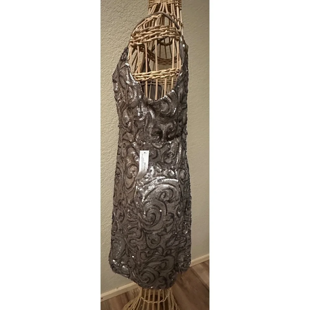 Venus Sequin Swirl Cocktail Dress Taupe Silver V-Neck Bodycon Women 14 Party - Picture 8 of 16